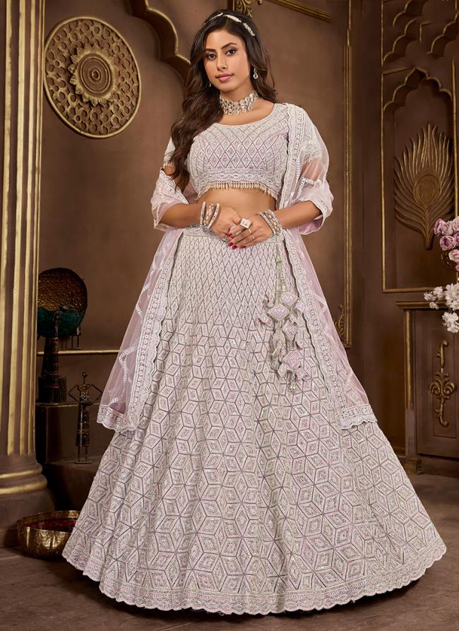 Net Purple Bridal Wear Embroidery Work Readymade Lehenga Choli